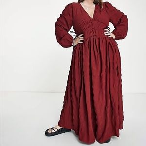 ASOS DESIGN Curve gathered waist maxi dress in seersucker in burnt rust
